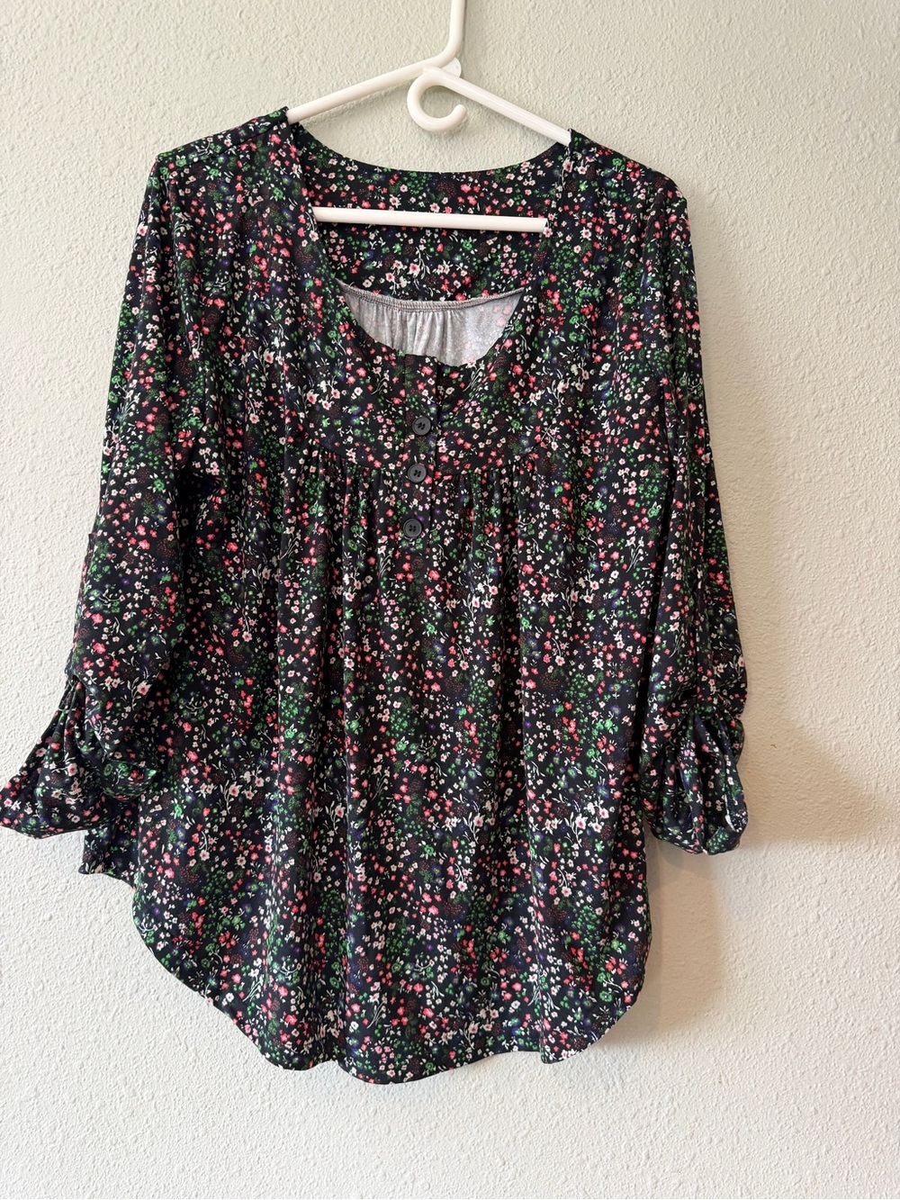 Floral Black Peasant Blouse - Women's Top